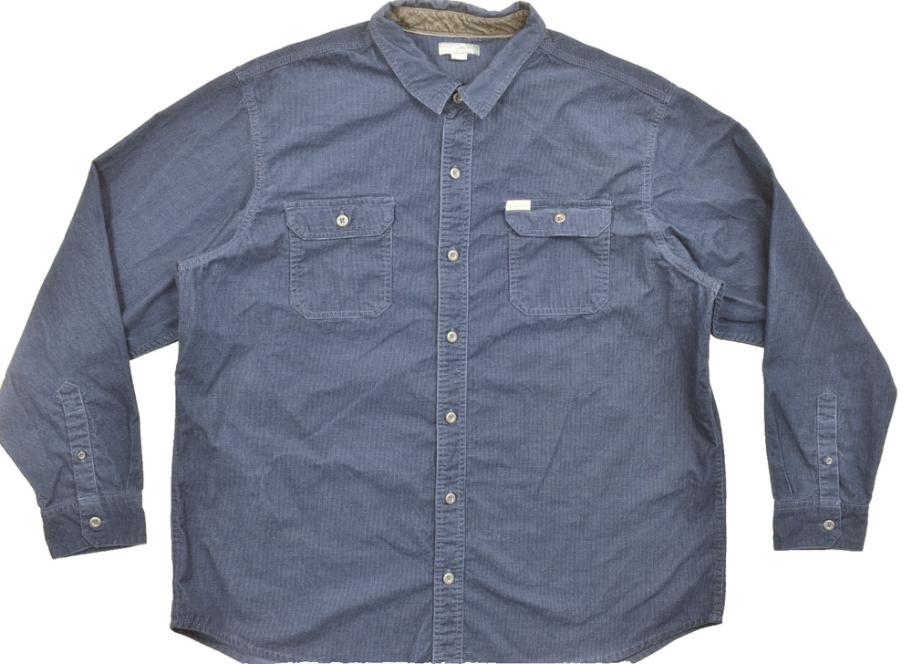 Eddie Bauer Men XXL Blue Corduroy Long Sleeve Button Down Shirt 100% Cotton